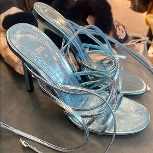Metallic Blue Strappy High Heel Sandals Zara size  37